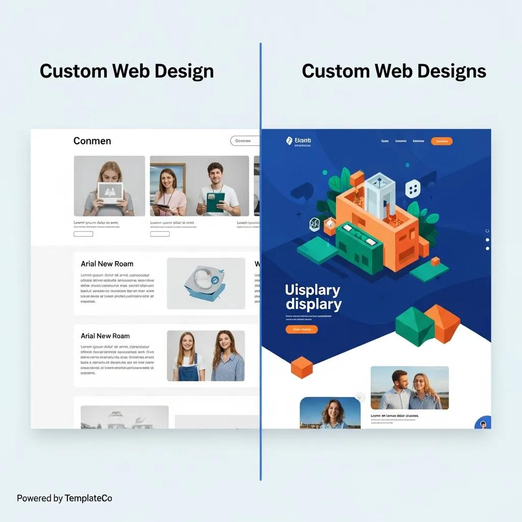 Comparison of custom web design and template solutions showcasing unique advantages